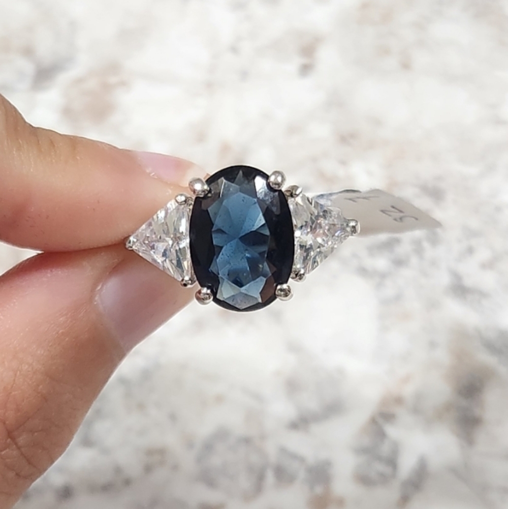 New Indigo Blue And Crystal Ring